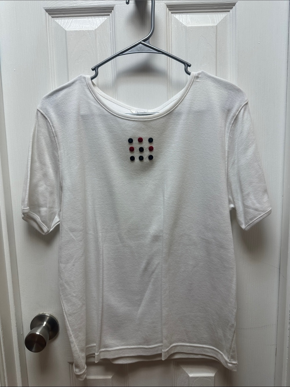 Christopher & Banks Cream Short Sleeve Top with Red & Black Accents